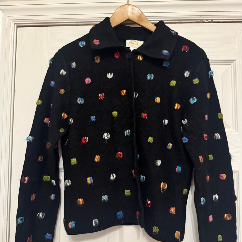 Vintage Talbots Black Modern Button Up Blazer Jacket Multicolor Cotton ; Size M